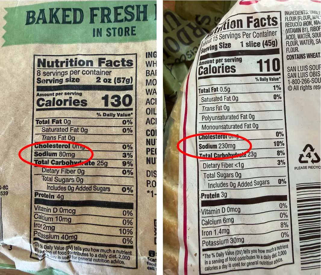 Nearly identical Safeway sourdough - huge sodium difference — photo 2